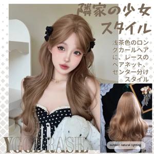 28인치 스윗하트 스타일 골든 라이트 브라운 합성 레이스 가발 중간 부분 긴 웨이브 헤어 여성용 일상 사용 내열성