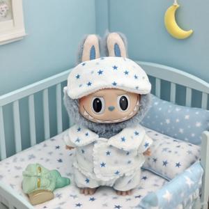 Labubu 미니 잠옷 용 옷 눈 마스크 포함 V1 V2 V3 용 3 피스 카와이 Labubu 옷 귀여운 아이돌 플러시 인형 액세서리