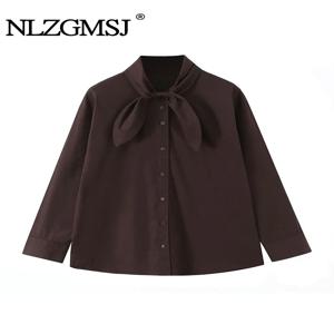 NLZGMSJ 여성 스카프 셔츠 2025 가을 우아한 오피스룩 루즈핏 시크 슬림 데일리 긴팔 데일리 셔츠