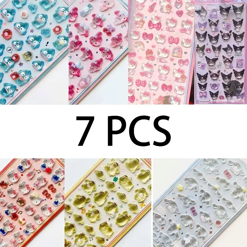귀여운 애니메이션 Hellokitty Kuromi Cinnamoroll 3D Sanrio 스티커 투명 젤리 크리스탈 장식 스티커 전화 케이스 DIY 어린이 장난감