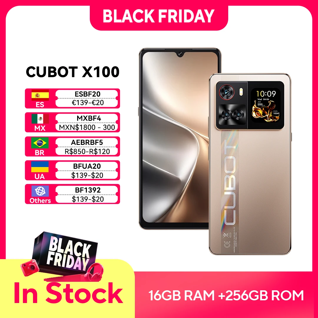 5G스마트폰 Cubot X100, 안드로이드 15, Dimensity 7025, 6nm, 2.5GHz, 6.88인치 120Hz 화면, 16GB RAM (8GB+8GB 확장 메모리), 256GB 저장공간, 64MP 카메라, 5100mAh 배터리, 듀얼 스피커, smartphone android 15, NFC, GPS