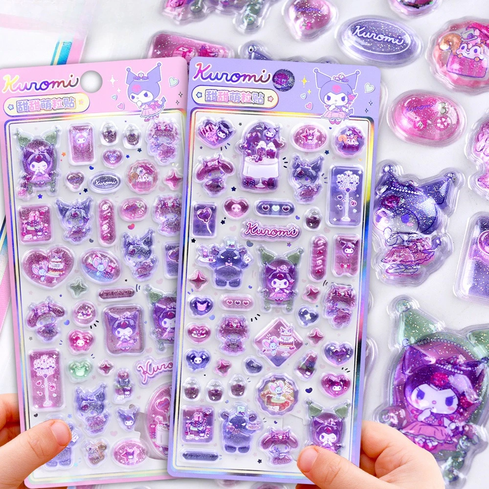 Sanrio Hellokitty Kuromi 멜로디 스티커 애니메이션 3D 젤리 스티커 장난감 DIY 크리스탈 장식 스티커 장식 스티커 어린이 장난감
