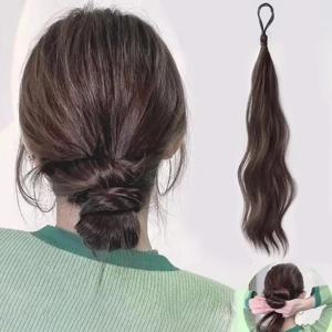 긴 웨이브 합성 자동 감김 포니테일 헤어 익스텐션, 탄력 있는 고무줄, 여성용 땋은 머리 묶음, 헤어 볼륨 증가