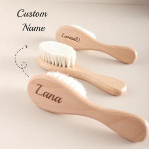 맞춤형 아기 크래들 캡 브러시 - 천연 양모 및 너도밤나무 손잡이, 부드러운 신생아 두피 마사지 및 샴푸 브러시, 아기 선물