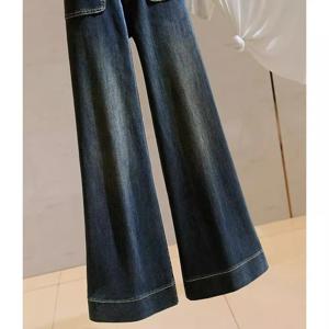 하이웨이스트 플리스 안감 두꺼운 와이드 레그 데님 진 여성 빈티지 루즈 스트레이트 마이크로 플레어 팬츠 가을 겨울 신상