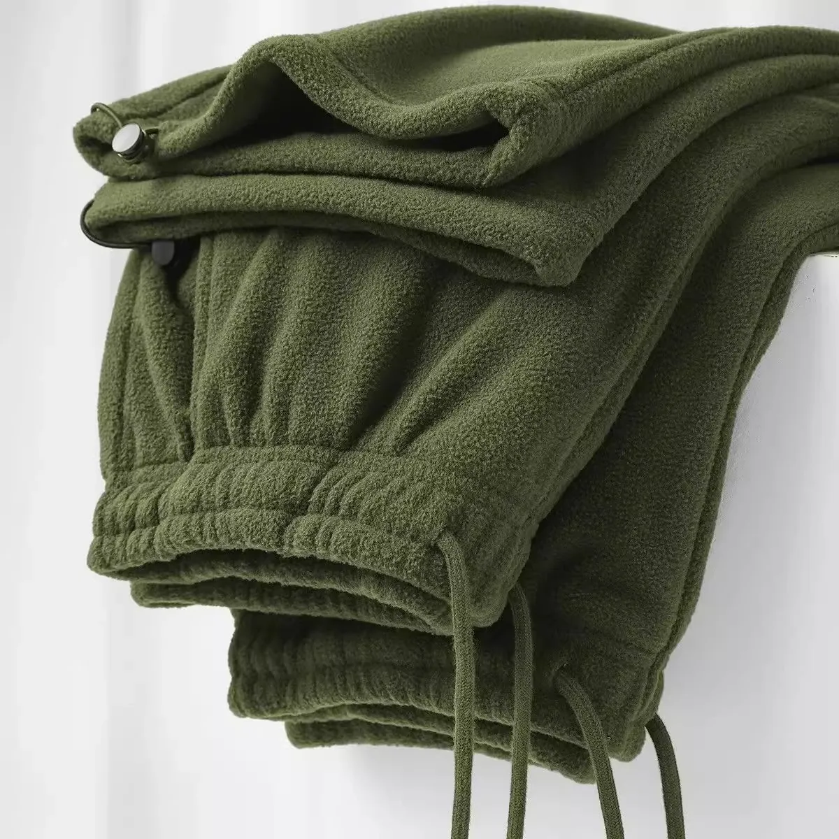 양면 플리스 두꺼운 따뜻한 드로스트링 캐주얼 와이드 레그 팬츠 여성용 루즈핏 스트레이트 튜브 스웨트팬츠 밀리터리 그린