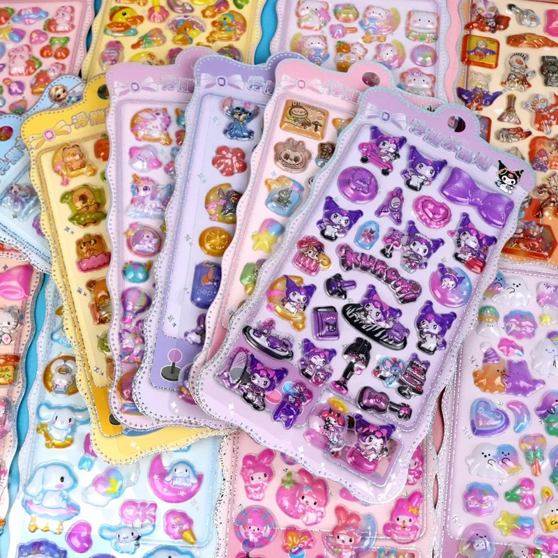 8개 혼합 만화 스티커 카피바라 쿠로미 마이 리틀 포니 3D 입체 크리스탈 스티커 핸드북 DIY 재료 어린이 스티커