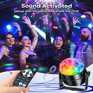 RGB 사운드 활성화 LED 디스코 볼 라이트 리모컨 포함 회전형 DJ 무대 조명 가정용 자동차 파티 클럽 크리스마스 장식