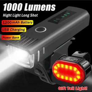 1000LM 자전거 LED 전조등 LED USB 충전식 스마트 센서 후미등 방수 밝은 손전등 안전 사이클링 라이트