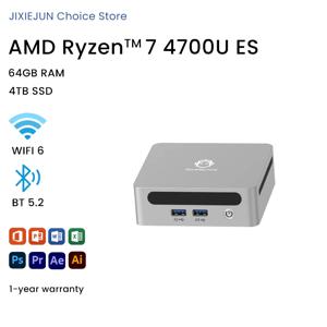 GenMachine AMD Ryzen 7 4700U ES 미니 PC 8코어 8스레드 41GHz 15W DDR4 WiFi6 RTL8852 BT52 윈도우 11 게이밍 데스크탑