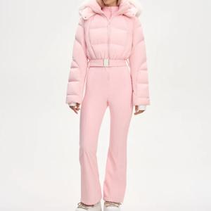 시크한 겨울 스키웨어 점프수트 슬림핏 긴팔 방풍 후드 재킷 바지 따뜻한 휴가복 2025 신상 여성 아웃도어 의류