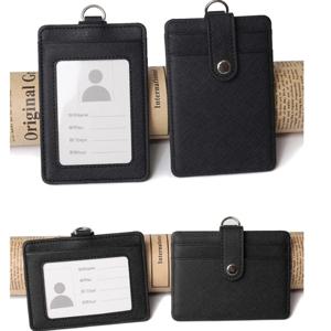 Lanyards ID 배지 홀더 가죽 버스 패스 케이스 커버 남성 여성 은행 신용 카드 소지자 스트랩 카드 소지자