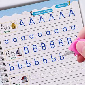 스페인어 마술 책 어린이를위한 스페인어 레터링 숫자 학습 재사용 가능한 마술 연습 카피 북 몬테소리 쓰기 세트