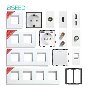 BSEED 유리 프레임 TV/ST/USB 소켓 유형-C EU 소켓 CAT5 RJ45 HDMI 소켓 기능 부품 1/2Way 기계식 버튼 스위치 부품