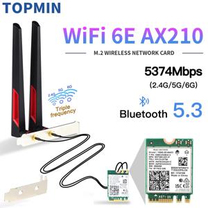 Wifi 6E M.2 AX210 5374Mbps Wifi 무선 카드 Bluetooth 5.3 802.11ac/ax 트라이 밴드 AX210NGW, Win 10/11 용 10dbi 안테나 포함