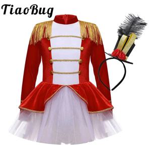 키즈 소녀 서커스 Ringmaster 코스프레 의상 긴 소매 드리 워진 어깨 Tulle 투투 레오타드 드레스 할로윈 복장 복장