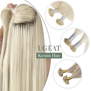 Ugeat 케라틴 헤어 익스텐션, 인모 쿠션 레미 헤어, 천연 스트레이트 U 팁, 플랫 팁, I 팁 헤어, 14-22 인치, 50 가닥/팩
