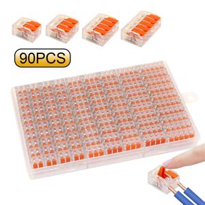 20/90pcs 상자 전기 레버 와이어 커넥터 2 포트 3 포트 5 포트 전기 케이블 클램프 미니 퀵 와이어 터미널 커넥터