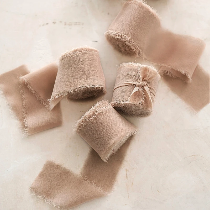 청첩장 포장 꽃다발 생일 파티 장식 선물용 5M 수제 닳은 가장자리 새틴 쉬폰 실크 리본