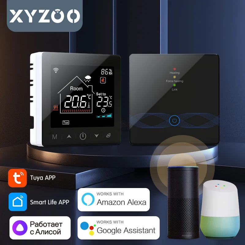 가스 보일러 RF433 바닥 난방용 WiFi Tuya 무선 온도 조절기 스마트 홈 온도 컨트롤러 및 수신기 Alexa Google Alice