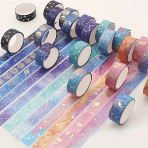 12pcs 골드 호일 별이 빛나는 하늘 Washi 테이프 세트-스크랩북, 공예 및 휴일 파티 장식을위한 프리미엄 접착 스티커