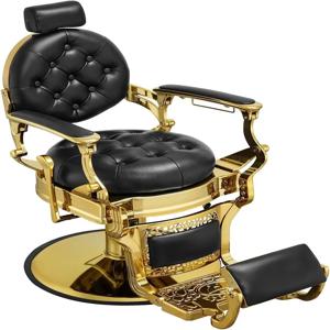 빈티지 유압 이발 의자 스타일링 의자, 360 ° 회전, 리프팅 가능한 머리 받침, 면도 살롱에 넣을 수 있음
