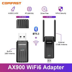 Comfast AX900 WiFi6 어댑터 BT5.3 2.4G 및 5GHz 900Mbps WiFi 어댑터 프리 드라이브 USB WiFi Bluetooth Adaptador WiFi 6 USB Win 10/11