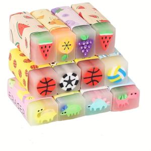 12 개/대 귀여운 연필 지우개 동물 공룡 공 재미 있은 과일 지우개 책상 애완 동물 지우개 학교 용품 상품 선물 파티 선물