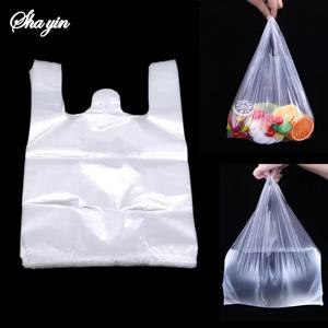 플라스틱 쇼핑백 100Pcs 투명 쇼핑백 손잡이 식품 포장이있는 슈퍼마켓 비닐 봉투