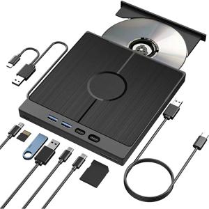 USB 3.0 C 타입 외장 CD DVD RW 광학 드라이브 DVD 플레이어, 버너 리더, 다기능 드라이브, 윈도우 맥 PC 노트북용, 7 인 1