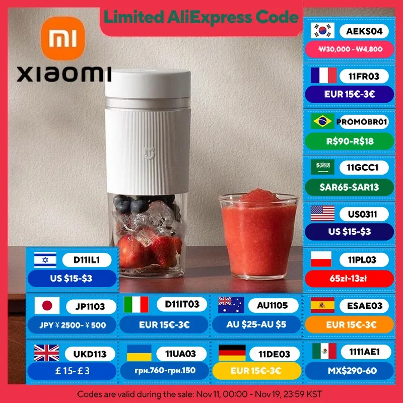 XIAOMI MIJIA 휴대용 블렌더 2,40S 신속하게 주스 짜기, 19500 rpm,300ML 용량 믹서 과즙 기, PCTG 컵 바디 블렌더