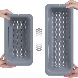 확장 가능한 싱크대 소쿠리 채반 바구니, 세척 배수 건조 접시, 야채 파스타, 주방기구, 배수 도구, 가정용 필수 회색