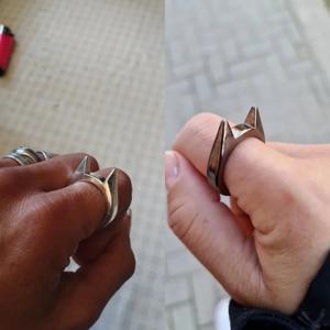 성인 야외 생존 자기 방어 반지 깨진 창 고양이의 귀 안전 손가락 반지 금속 방어 반지 자기 방어 용품