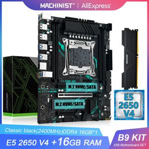 마키니스트 X99 B9 마더보드 세트 키트 LGA2011-3 Xeon E5 2650 V4 CPU 프로세서 ECC DDR4 16GB 2400mhz RAM M.2 NVME SATA M-ATX