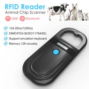 검은 동물 RFID 리더 134.2KHz 125kHz USB/블루투스 애완 동물 고양이 개 마이크로 칩 스캐너 FDX-B 유리 칩 식별 태그 리더