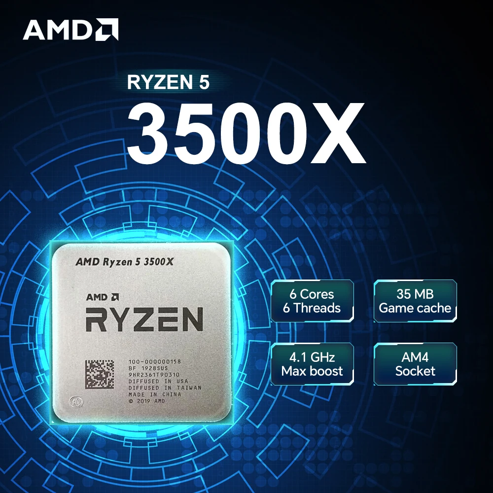 AMD 라이젠 5 3500X 신형 6코어 6스레드 DDR4 소켓 AM4 CPU 프로세서 R5 3500x 3000 시리즈 4.1GHz TDP 65W (팬 없음)