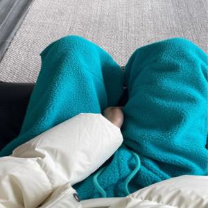 민트 그린 파티클 플리스 두꺼운 부드러운 바지 여성용 한국 스타일 하이 웨이스트 롱 팬츠 가을 겨울 캐주얼 바지