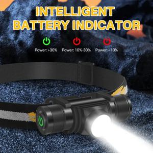 최신 LED 전조등 고전력 헤드 라이트 18650 충전식 USB Type-C 토치 캠핑 사냥 손전등 램프