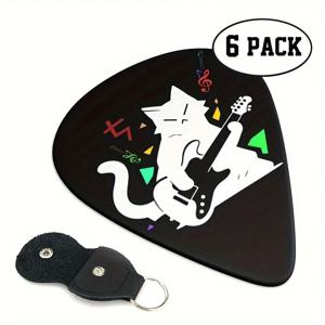 6 Pcs 오리지널 사운드 기타 추천, 양면 인쇄 우쿨렐레 기타 손가락 파편, 키 체인 홀스터, 음악 애호가를위한 선물