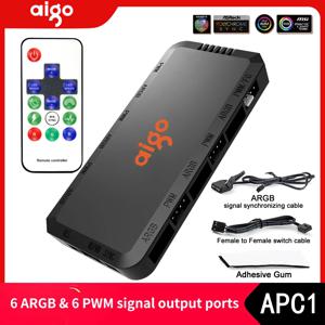 AIGO APC1 5V 3Pin ARGB 컨트롤러 냉각 팬 허브 분배기(원격 4핀 PWM SATA 전원 허브 포함) 케이스 팬용 PC 팬 레귤레이터