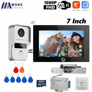 7 인치 Tuya 스마트 와이파이 비디오 도어 폰 인터콤 시스템 (전기 스트라이크 잠금 장치 포함) 1080P 무선 비디오 도어 폰 인터콤 초인종