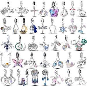 2025 핫 엘크 공룡 야광 반딧불이 참 장식 꽃 비즈 세일 925 스털링 실버 팔찌 DIY 쥬얼리 참