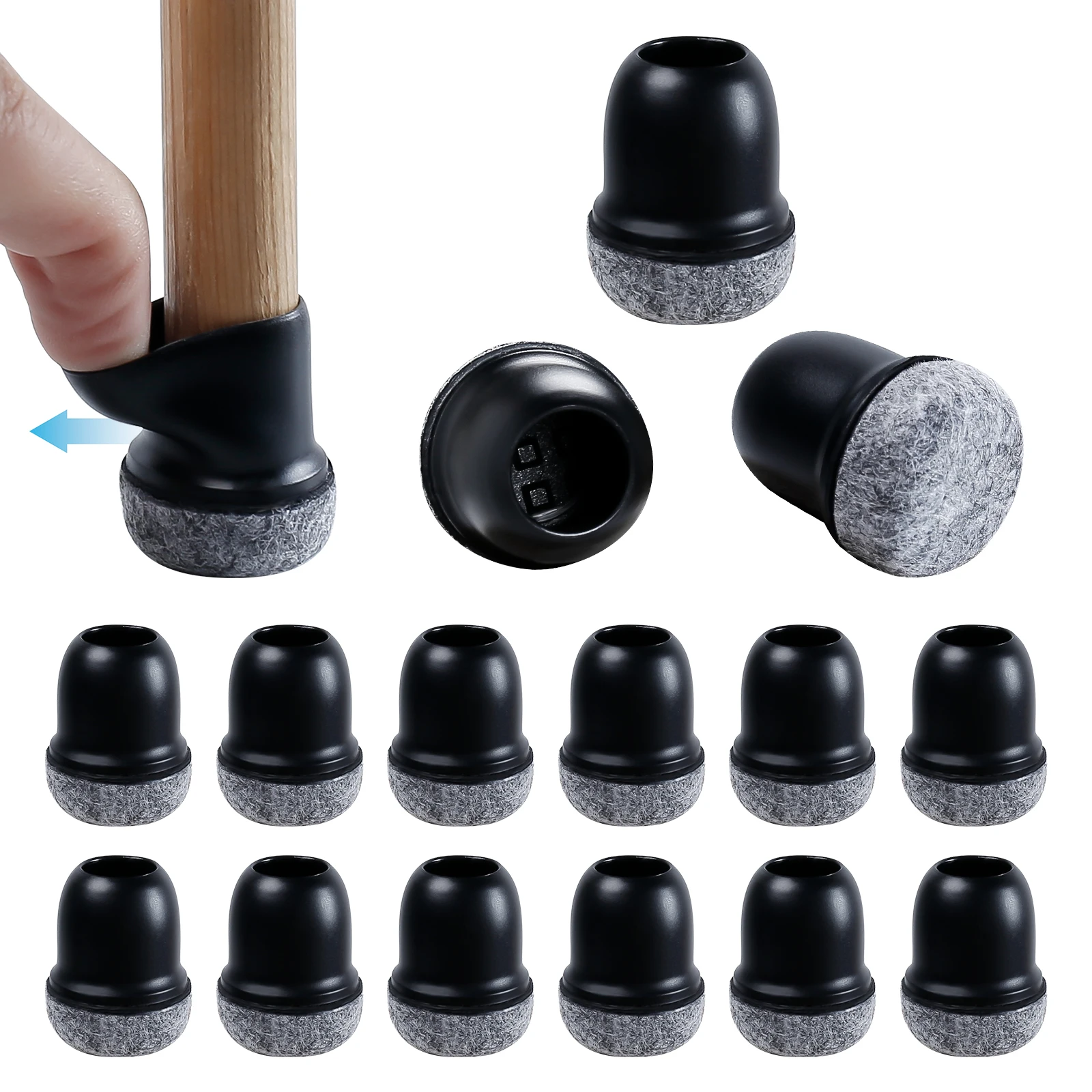 16PCS 의자 다리 보호대 미끄럼 방지 실리콘 360 ° 나무 바닥용 펠트 패드 바닥 포장 두꺼운 가구 다리 커버