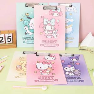 Sanrio A4 헬로 키티 파일 클립보드 폴더 보드 Cinnamoroll Kuromi 다기능 학생 사무실 쓰기 보드 클립 폴더