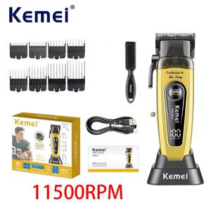 Kemei 전문 브러시리스 모터 헤어 클리퍼 11500RPM 무선 이발사 전기 헤어 트리머 DLC 블레이드 헤어 커팅 머신