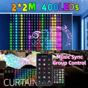 400LED 2X2Meters 스마트 커튼 조명 DIY 텍스트 LED 문자열 RGB 방수 요정 조명 음악 동기화 디스플레이 창 파티 장식
