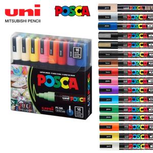 16pcs 일본 UNI POSCA 마커 세트 아크릴 낙서 그리기 영구 방수 어린이 드로잉 PC-3M/1M/5M 미술 용품