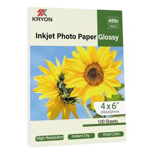 KRYON 102x152mm 크기 잉크젯 프린터용 고광택 인화지 4x6 인치 100 매 48Ib 180Gsm