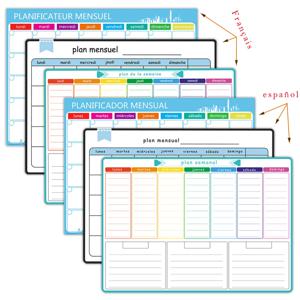 A3 사이즈 자석 주간 및 월간 플래너 드라이 지우기 캘린더 냉장고 스티커 스페인어, 프랑스어, 영어. 펜 없음