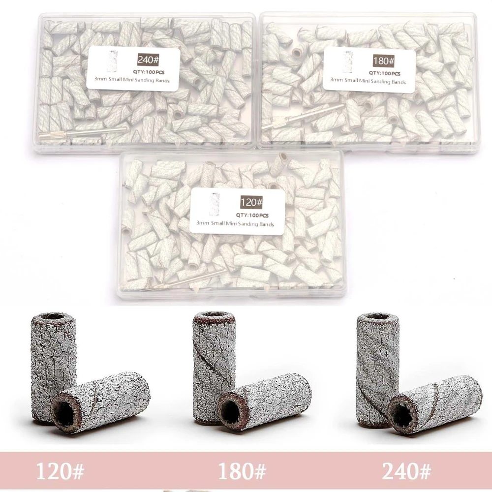 100pcs 3.1mm 미니 샌딩 밴드 키트 네일 드릴 비트 맨드릴 세트 전기 매니큐어 액세서리 도구 죽은 피부 제거제